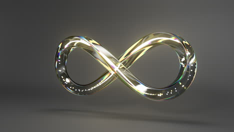 símbolo de infinito de vidrio con oro de neón en animación en bucle con canal alfa