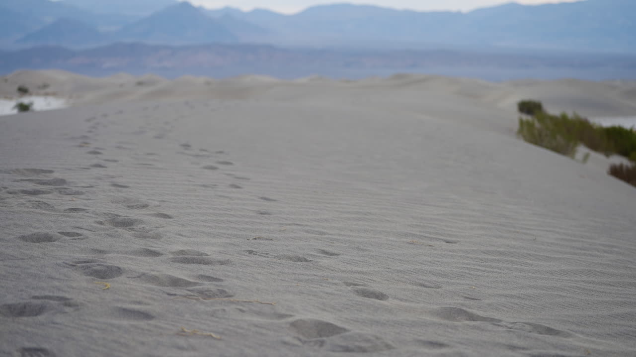 Footprints in soft sand dunes