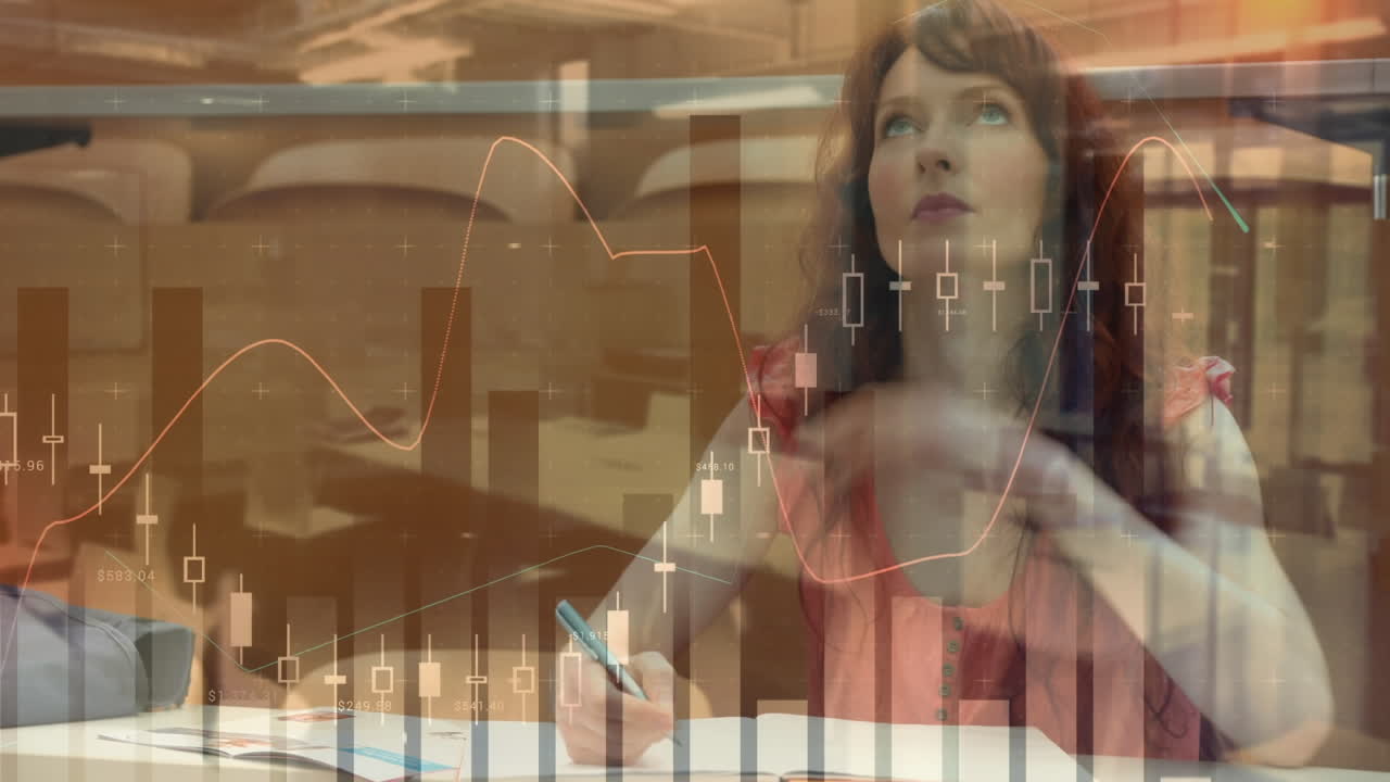 animación del procesamiento de datos digitales sobre estudiantes femeninas que estudian