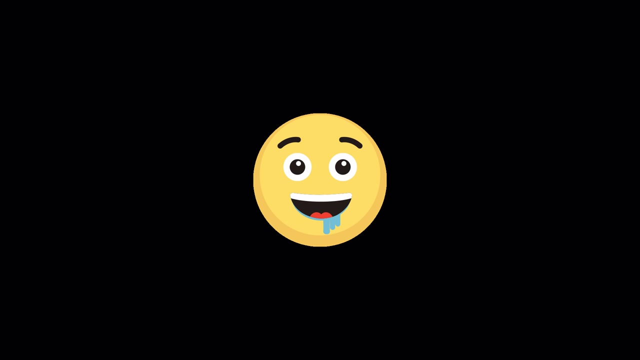 Animated Drooling Emoji Face on Black Background