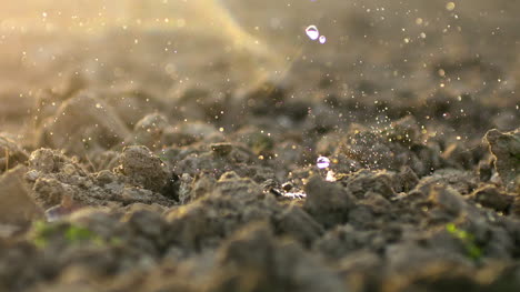 Gotas-De-Agua-Que-Caen-Sobre-La-Tierra-Del-Suelo-En-La-Granja-1