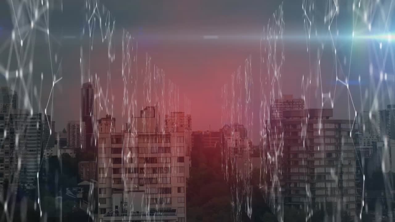 도시 풍경에 대한 연결 네트워크의 애니메이션