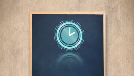 Animation-of-blue-clock-over-blackboard