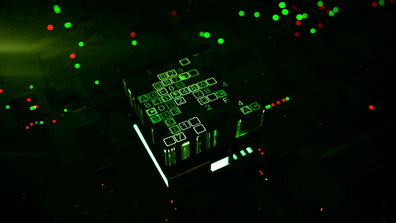 el microprocesador está codificando código digital bucle sin costuras animación de renderización 3d