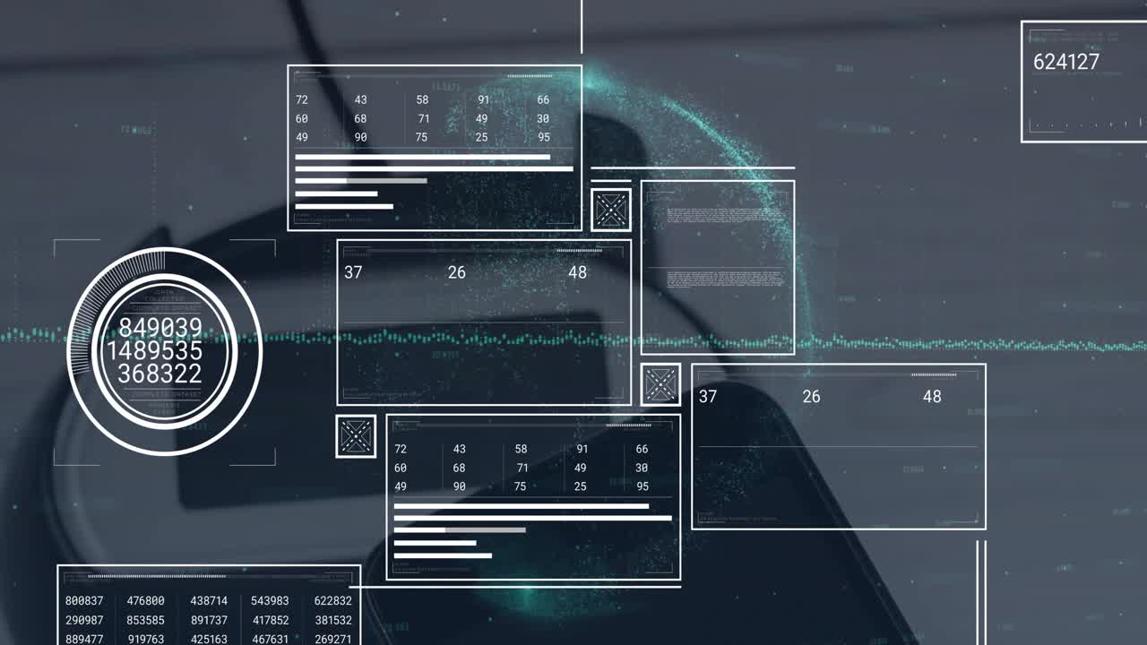 Animation of screens and data processing over vr headset