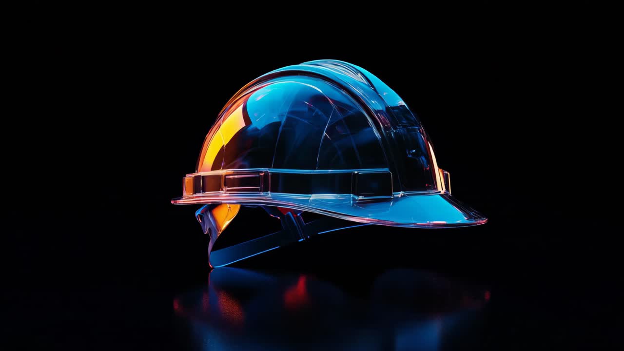 Glowing Safety Helmet on Black Background