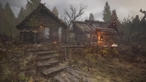 old abandoned rural wooden house in russian village in summer