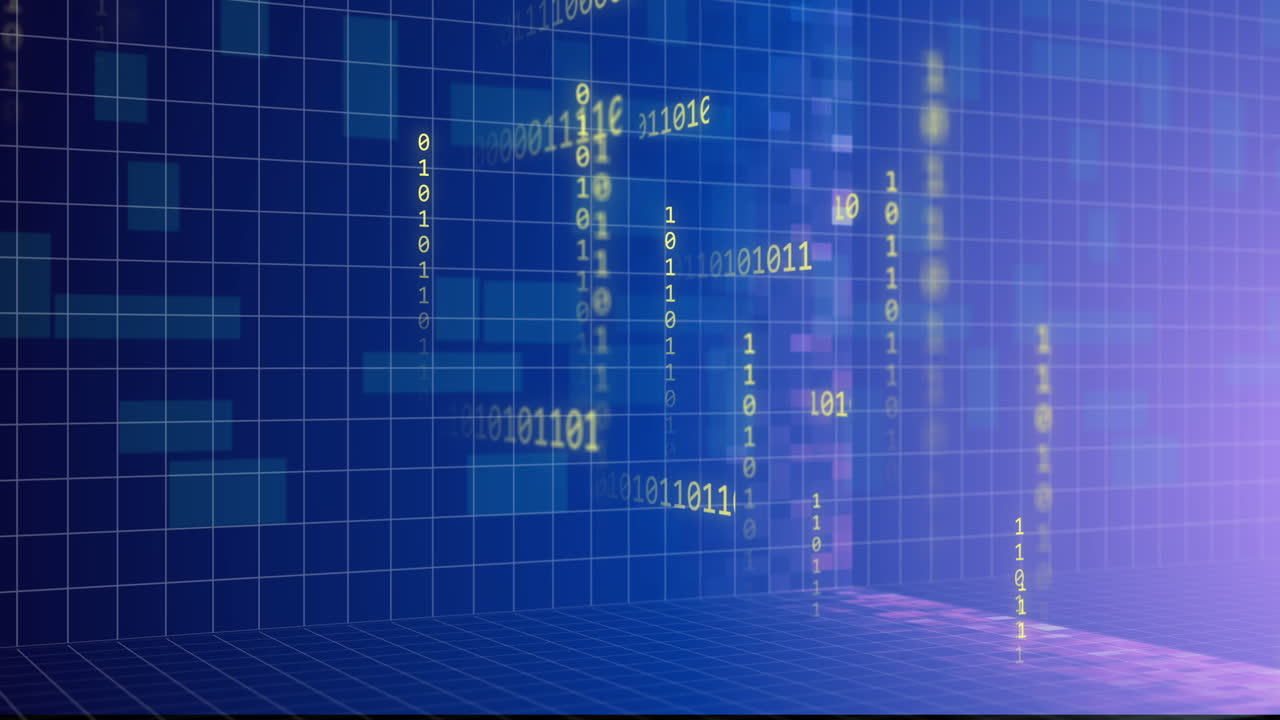 Animation of computer data processing and binary coding
