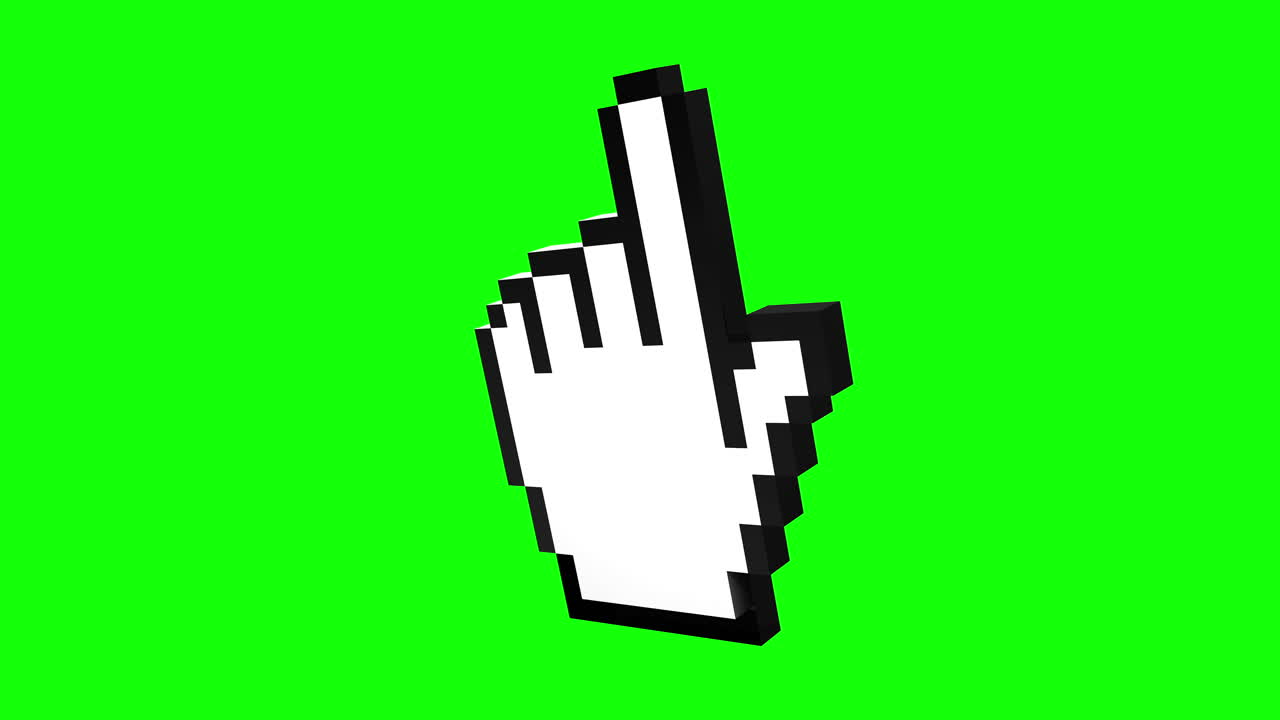 3d model of pixelated hand finger icon on green screen