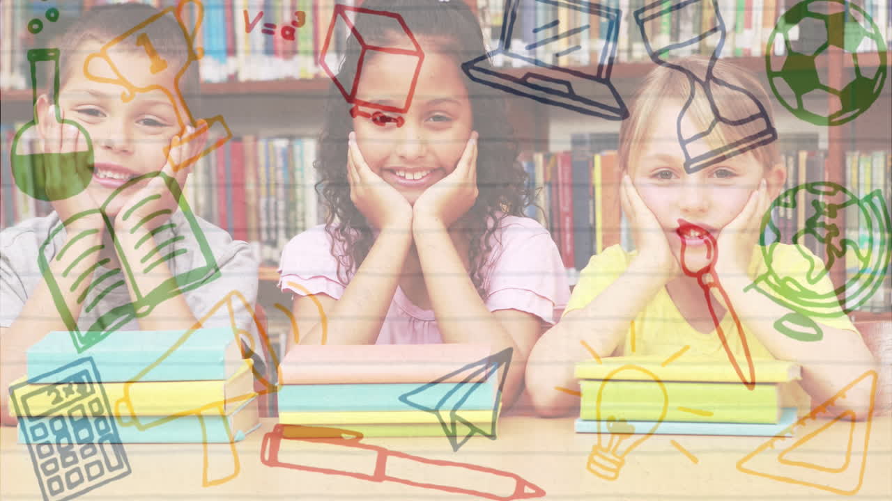 학교 개념 아이콘은 손을  ⁇ 에  ⁇ 고 있는 학생들의 그룹에 대항합니다.