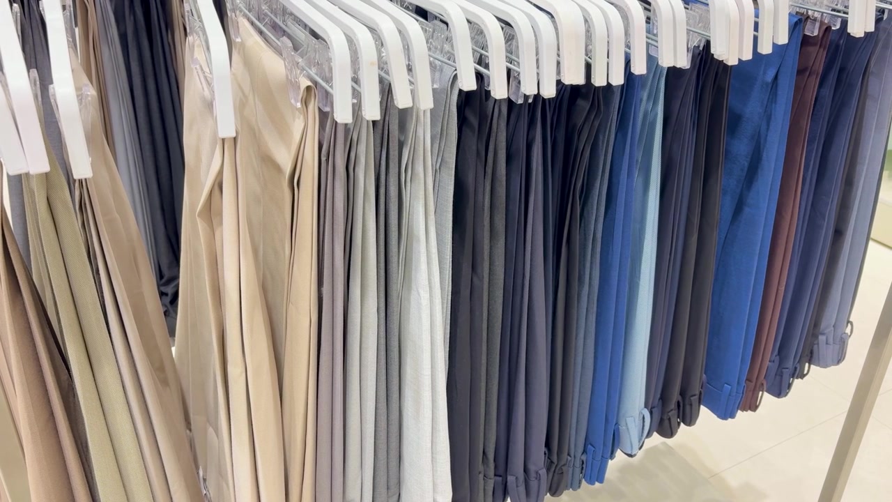 Premium Ready Made formal paints Display On Clothing Rack In Fashion Boutique