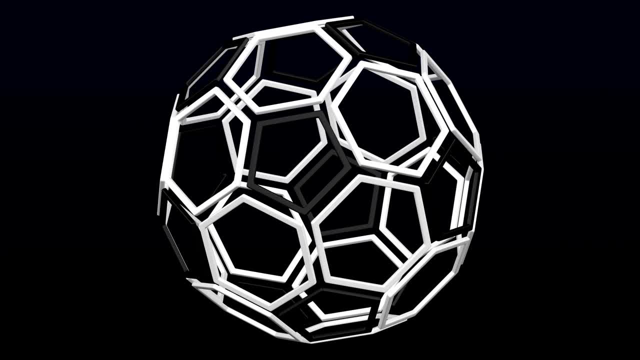 육각형과 오각형 프레임은 축구 공 모양으로 돌아갑니다.