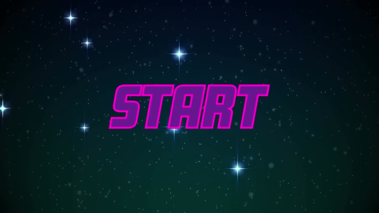 animación del texto de inicio sobre estrellas en fondo negro