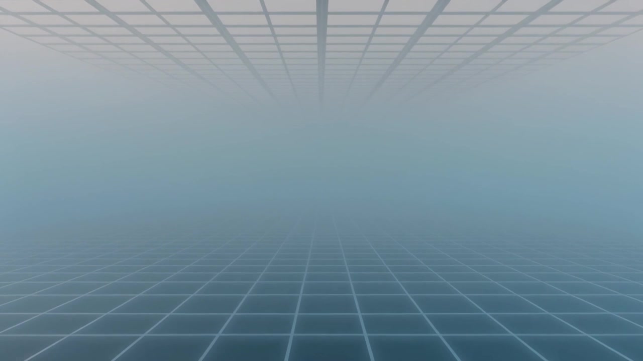 Abstract Digital Grid Floor and Ceiling in Foggy Atmosphere