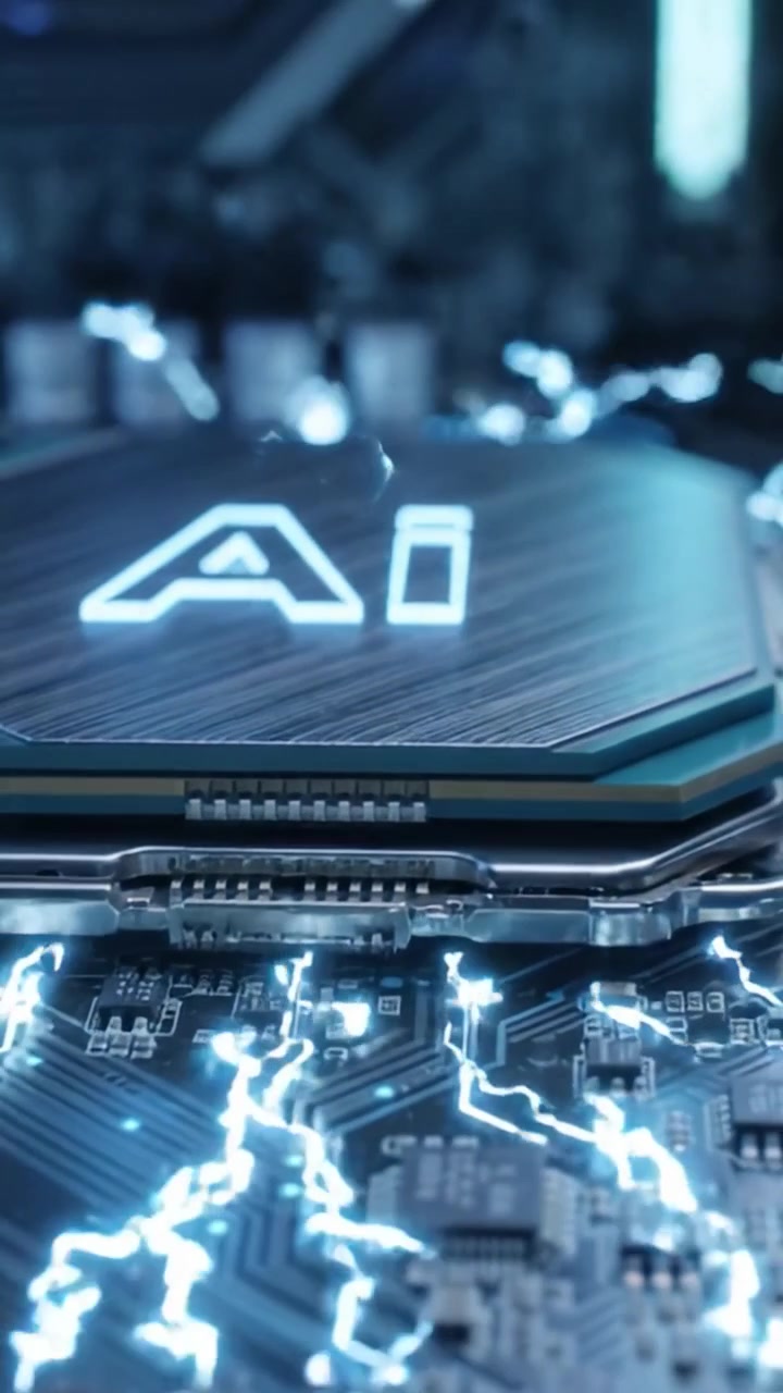 An Intricate Close-Up of a Modern Computer Motherboard Featuring Advanced AI Technology, Showcasing a CPU Socket and Intricate Circuitry Details