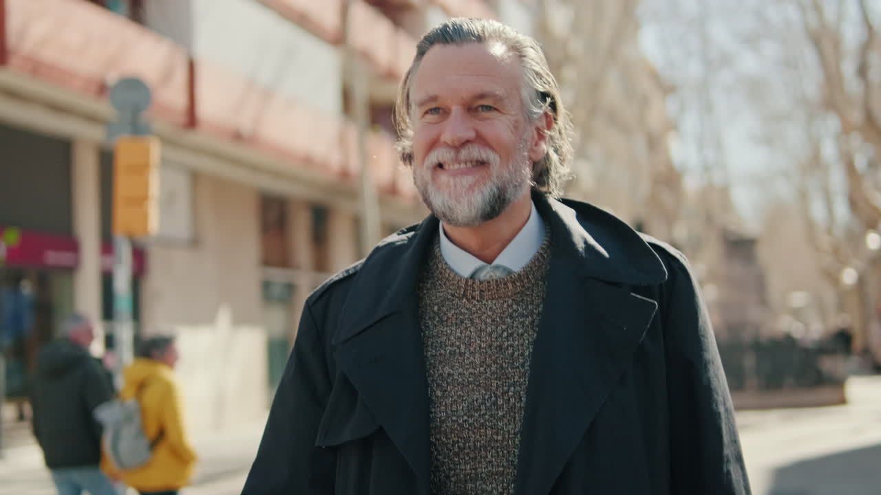 Happy Senior Man Walking in the City