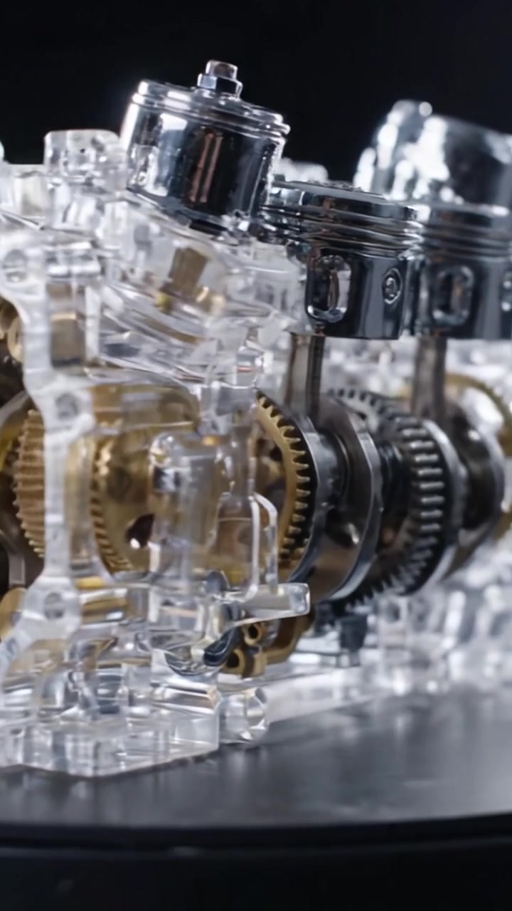 A Stunning Close-Up Exploration of a Transparent Engine Mechanism Revealing Intricate Components, Gear Systems, and Exquisite Detailing