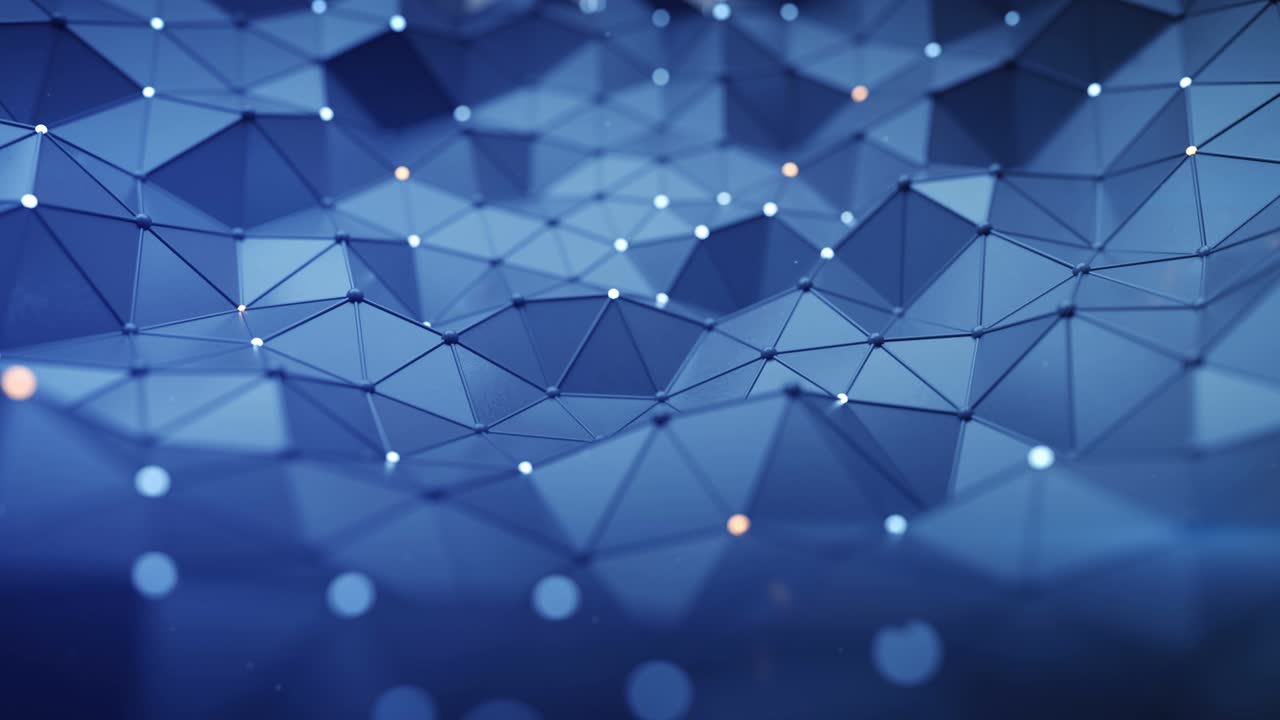 espacio poligonal azul con nodos y líneas conectados en bucle renderizado en 3d