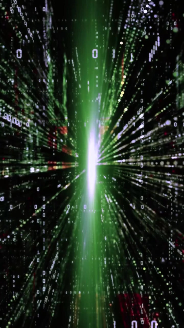 Abstract Digital Data Flowing Through a Green Light Tunnel