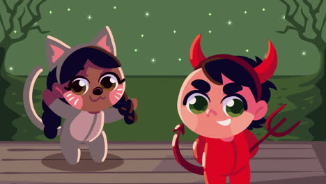 halloween animation with little cat and devil