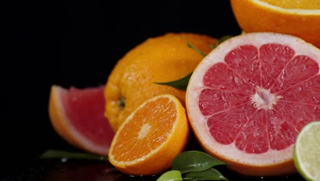 pieces of citrus with the leaves slowly rotate.