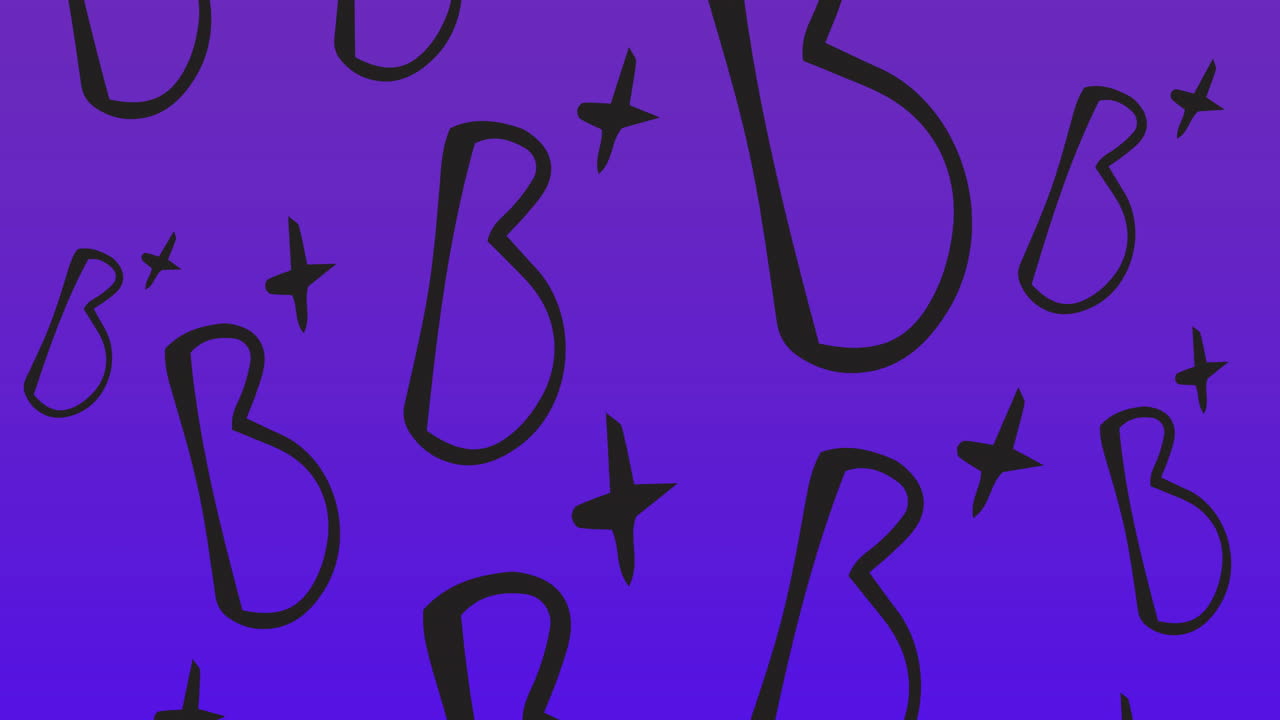 Animation of b plus text over purple background