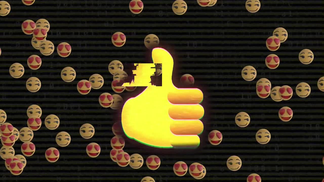 Thumbs up icon against face emojis moving