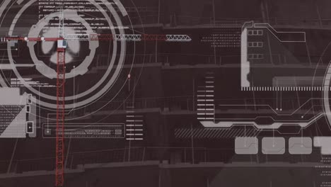 animation of financial data processing over building site