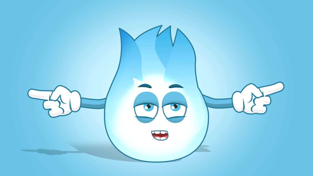 dibujos animados llama de gas infeliz doble puntero lateral hablar con cara animación alfa mate
