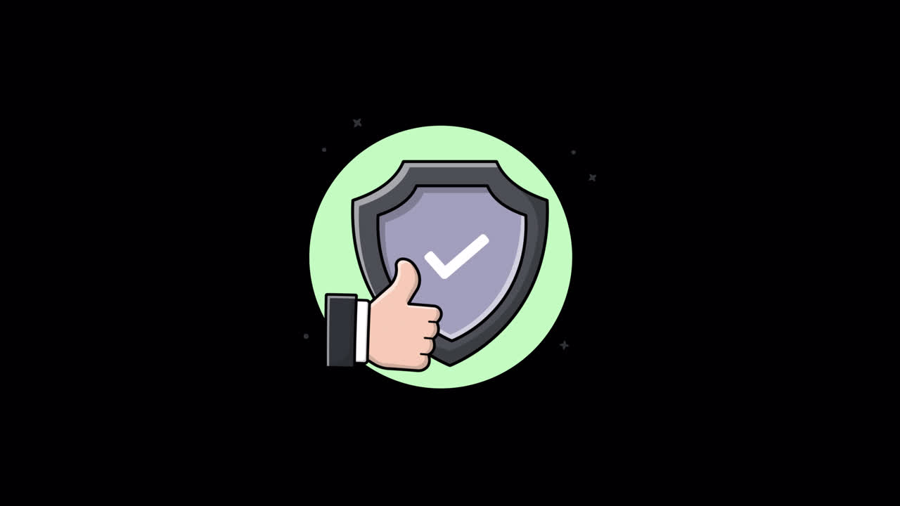 Animated Hand Giving Thumbs Up with Shield and Checkmark