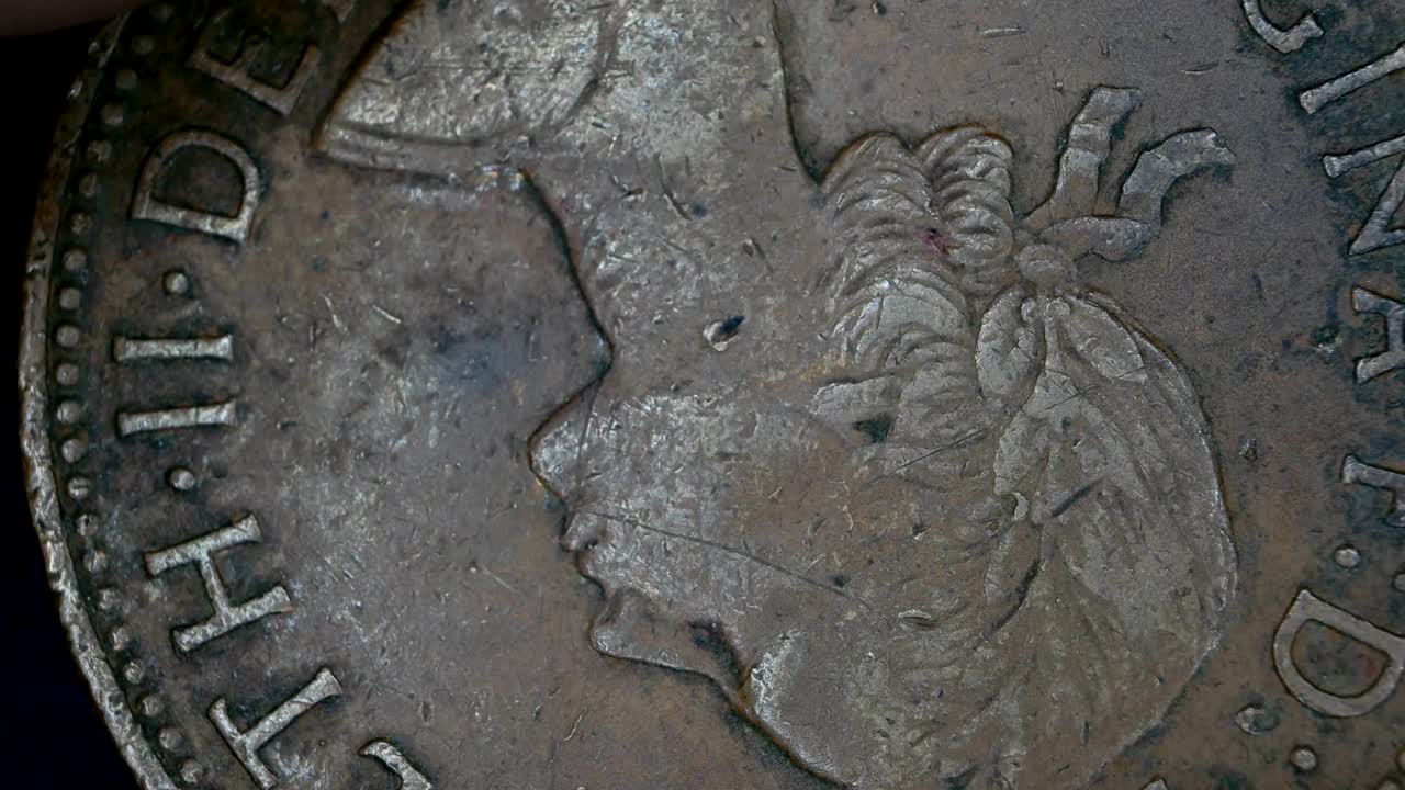 Close up of very old coins