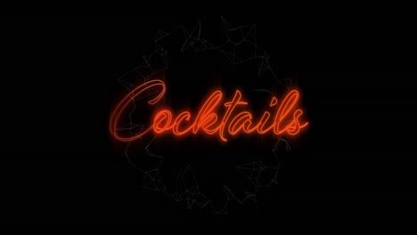 digital animation of neon orange cocktails text sign against black background