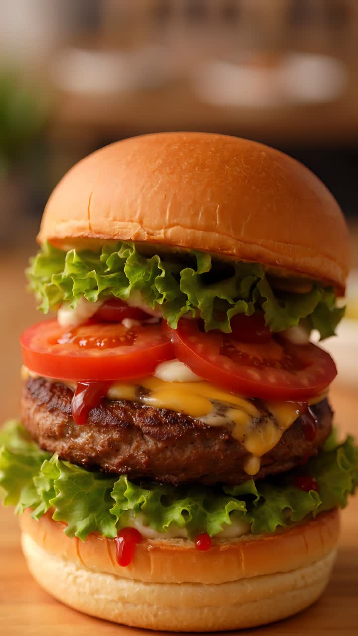 Hamburger Succoso Primo Piano Sfondo Bokeh 4K