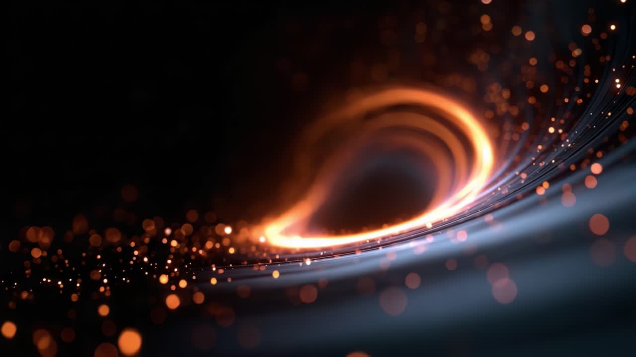 A mesmerizing visual journey through a cosmic vortex, illuminated by swirling orange sparks and radiant light, capturing the essence of otherworldly beauty and mystery