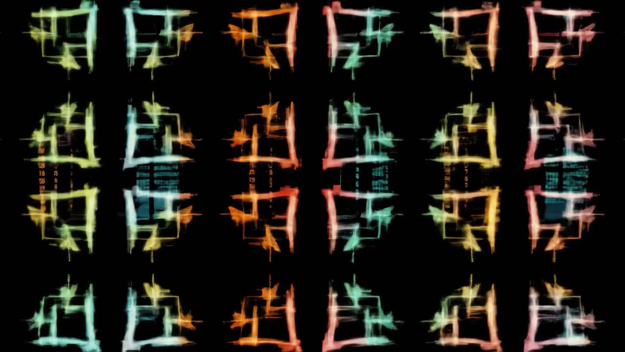 Vivid colors and geometric shapes blend seamlessly to form dynamic abstract patterns. This artistic display captures attention with its constant movement and eye-catching design.