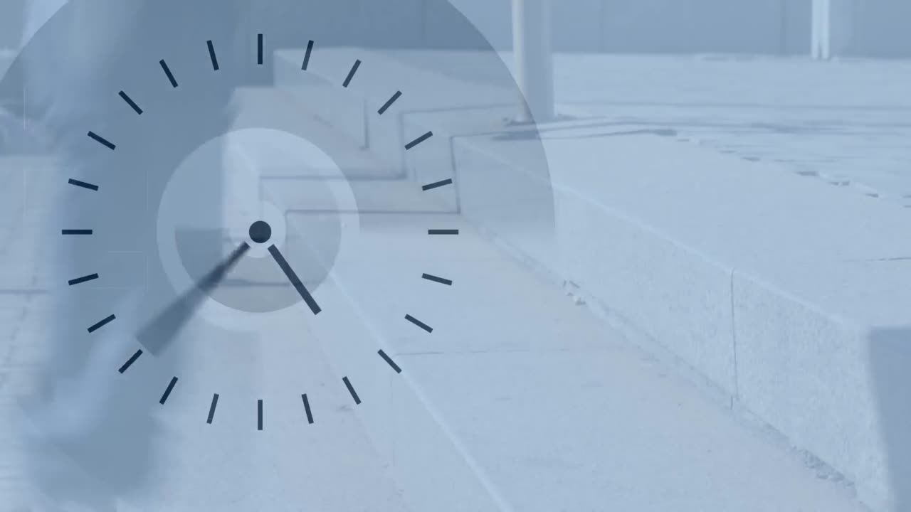 앞면 에 시계 가 있는 사람 들 이 빨리  ⁇ 고 있다