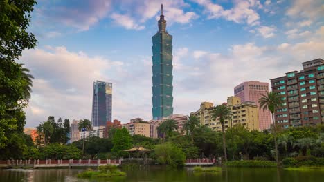 sunset sky taipei city famous park lake tower panorama 4k time lapse taiwan