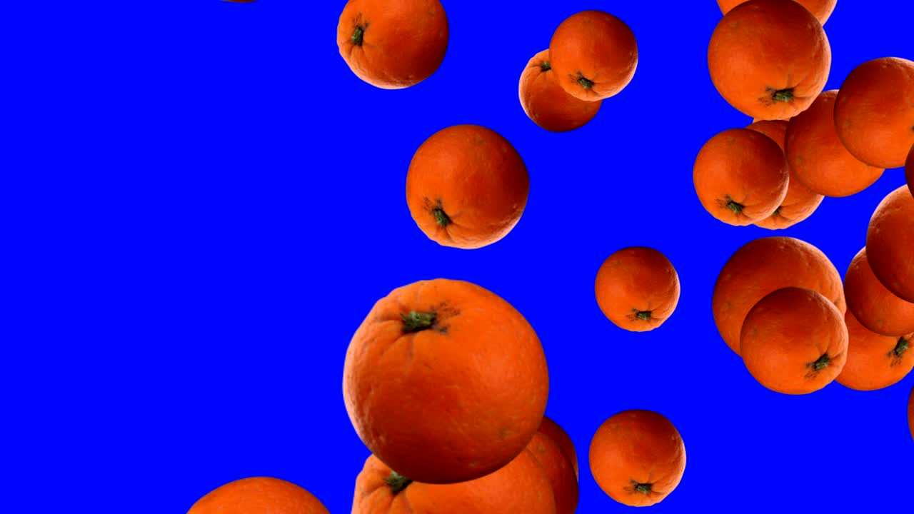 animación de transición de frutas naranja en pantalla azul tecla de croma