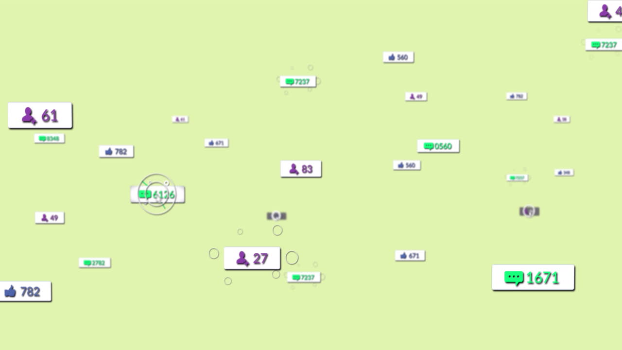 Animation of social media data processing over green background