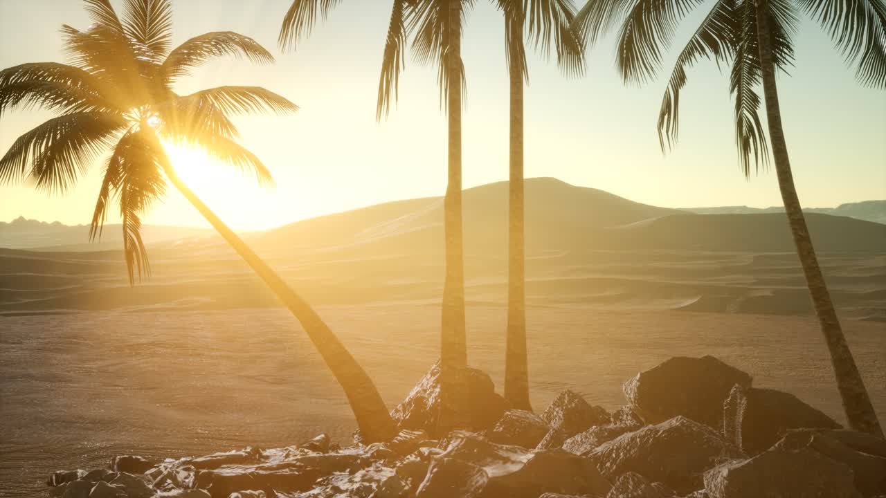 해가 지면서 사막에 있는  ⁇ 나무
