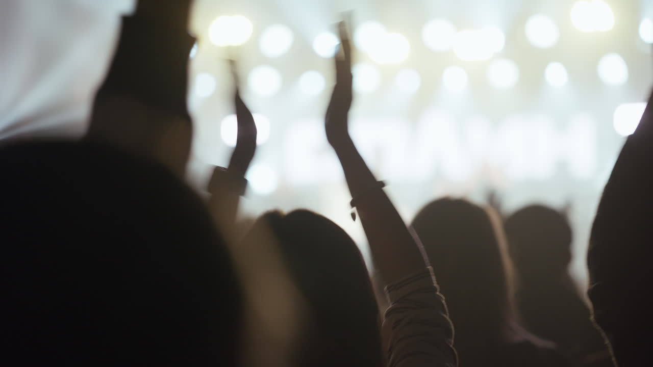 Audience Clapping Hands at a Live Music Concert with Stage Lights