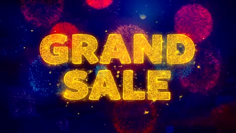 grand texte de vente sur les particules d'explosion de feux d'artifice colorés.