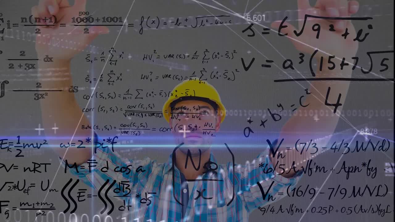 animación del procesamiento de datos sobre el trabajador masculino caucásico