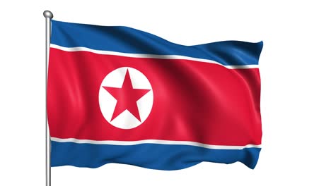 bandera de corea del norte con estructura de tela en el viento, con un canal alfa (loopable)