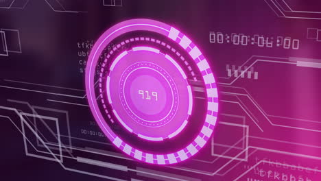 interfaz digital futurista animada con indicador de progreso circular y procesamiento de datos