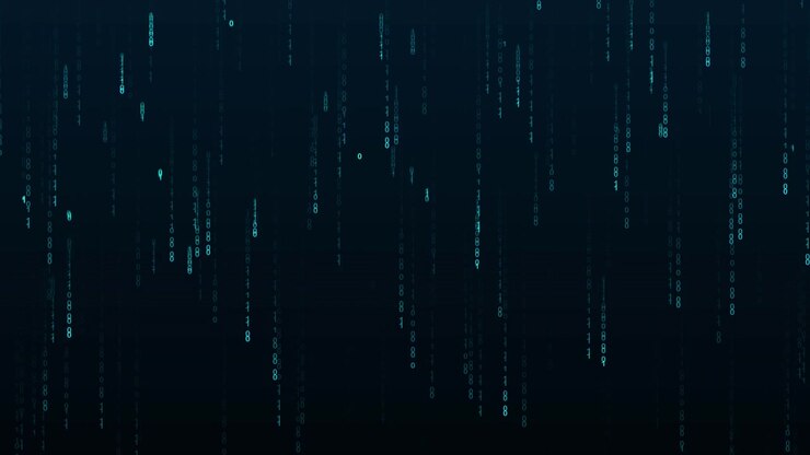 Digital Binary Code Rain Falling on Dark Background