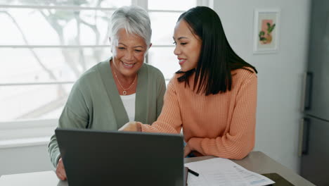 Happy,-senior-mother-and-women-on-laptop-work