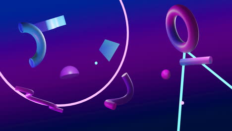 animación de formas 3d abstractas sobre un fondo azul y púrpura