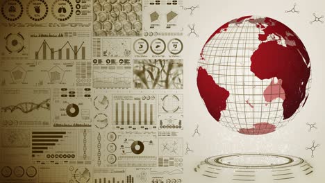 pandemic of infection. global earth with red dots of infection. medical hologram elements of digital data graph. infectious control. cure virus. loop animation.