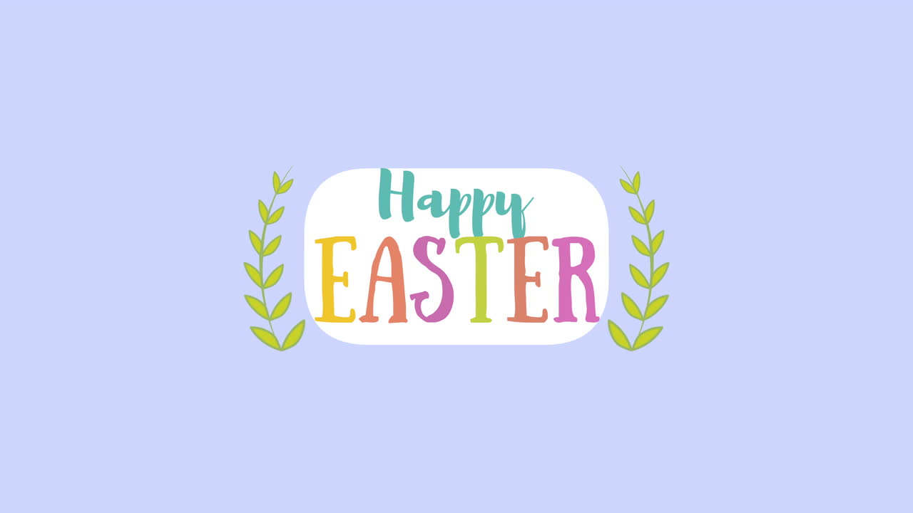 보라색 배경 2에 애니메이션된 근접 촬영 행복 한 부활절 텍스트